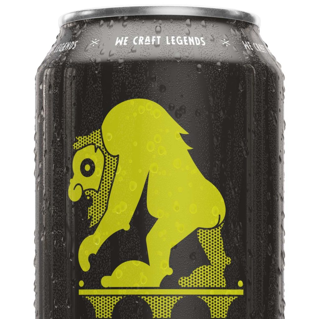 Yellow troll design on a black beer can from Insight Brewing