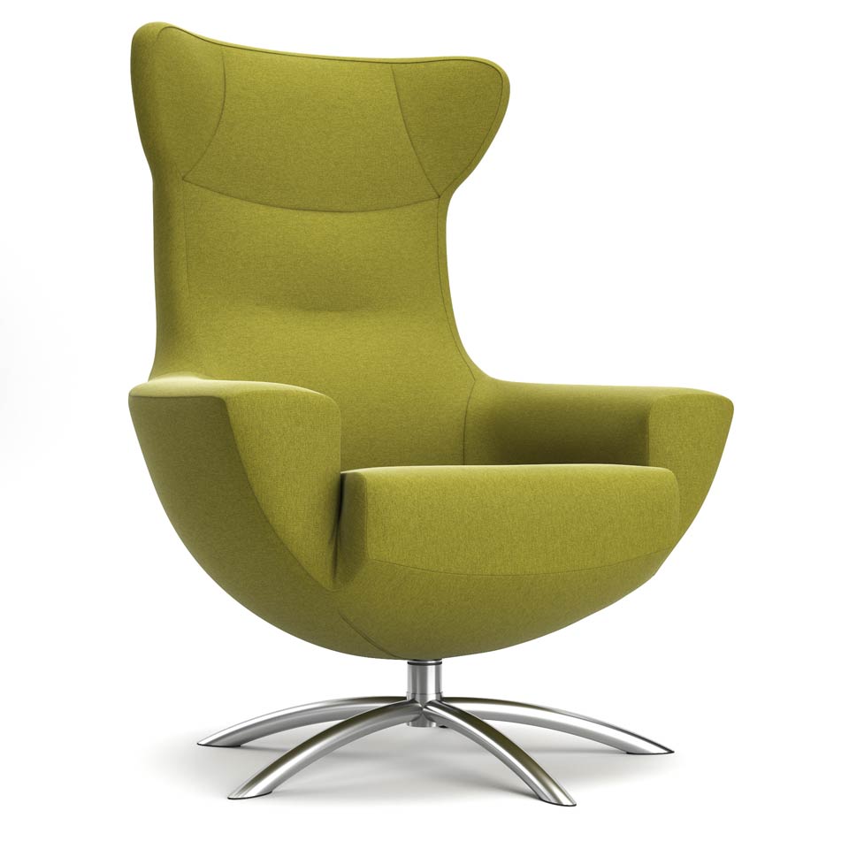 Lime green armchair against white backdrop