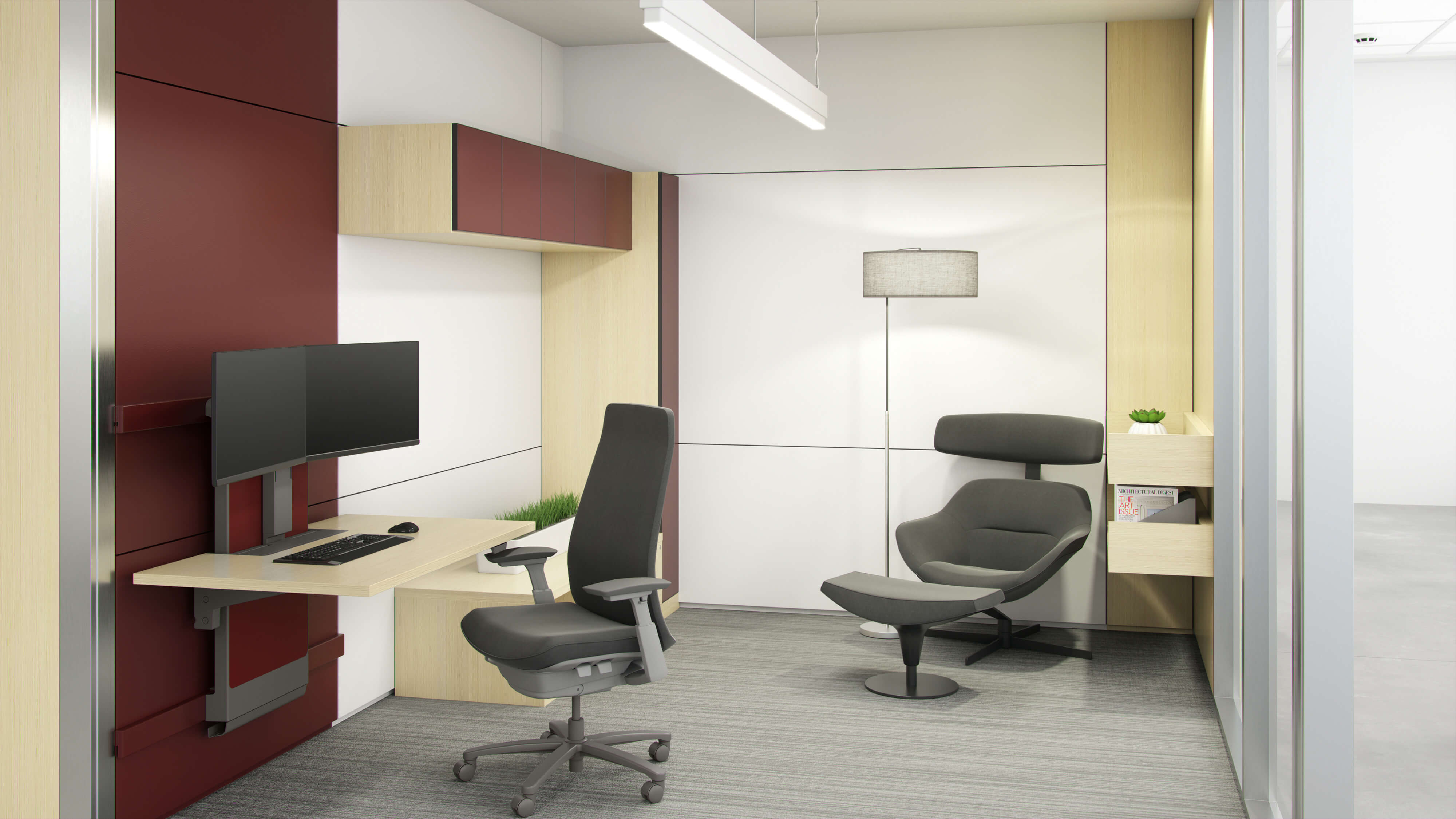 small office with two desk chairs